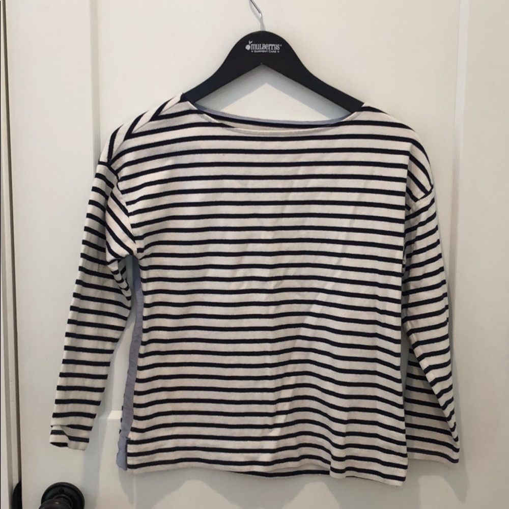 Navy and white striped sweater